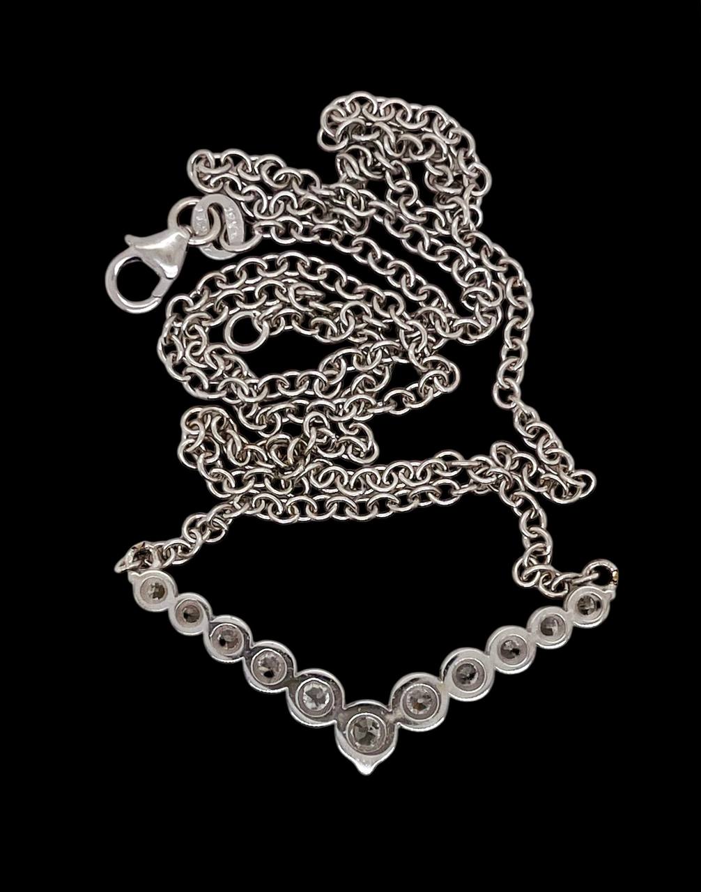 18k Solid White Gold 2.17 TCW Natural Diamond Women's Chevron Necklace