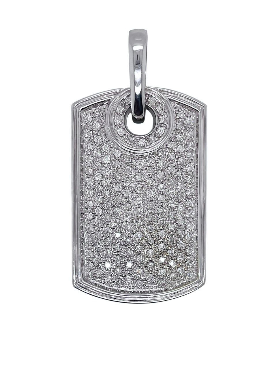 Mens 14K Solid White Gold 3 Ct Natural Diamond Dog Tag Charm Pendant 1.81 in