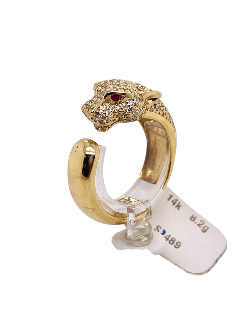 14k Solid Gold 1.5 ct Natural Diamond Panther Leopard Ring Ruby Eyes