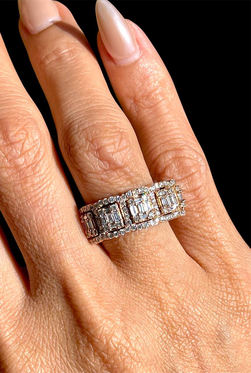 14K Solid Rose Gold 1.5 Ct Natural Round & Baguette Diamond Men's Ring