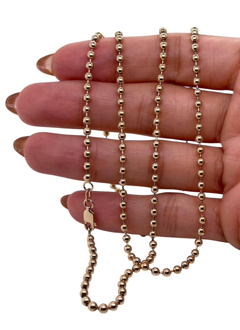 14k Solid Yellow Gold Military Bead Ball Chain Necklace 30 in 20.1 Grams 3 MM