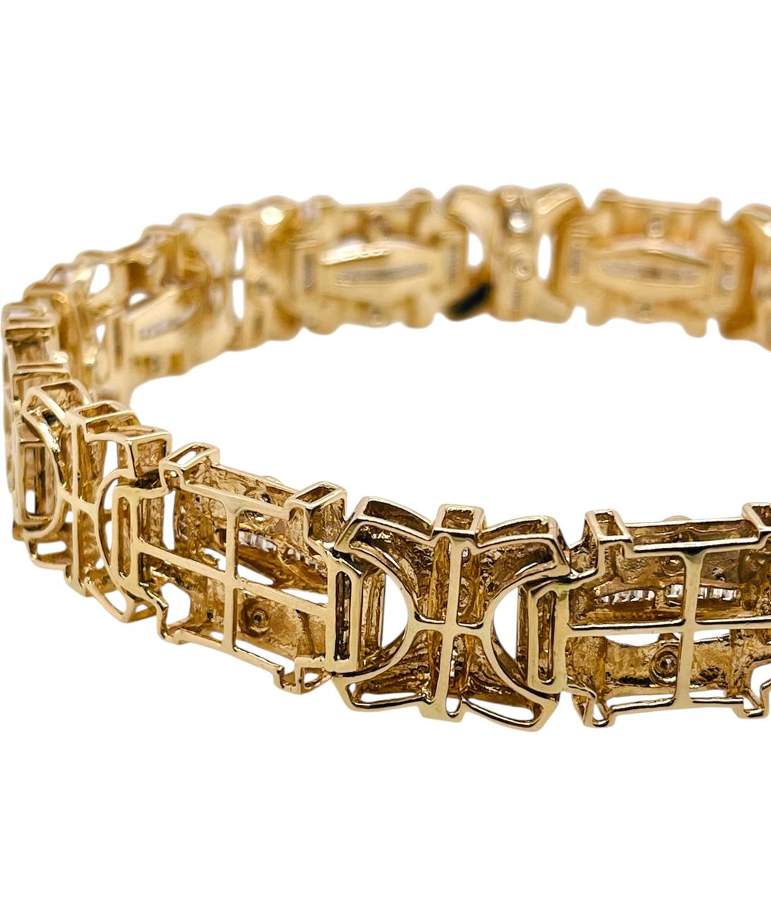 43.9 Gr 14k Gold Natural Baguette Diamond Mens Wide Bracelet 15 MM 9 in