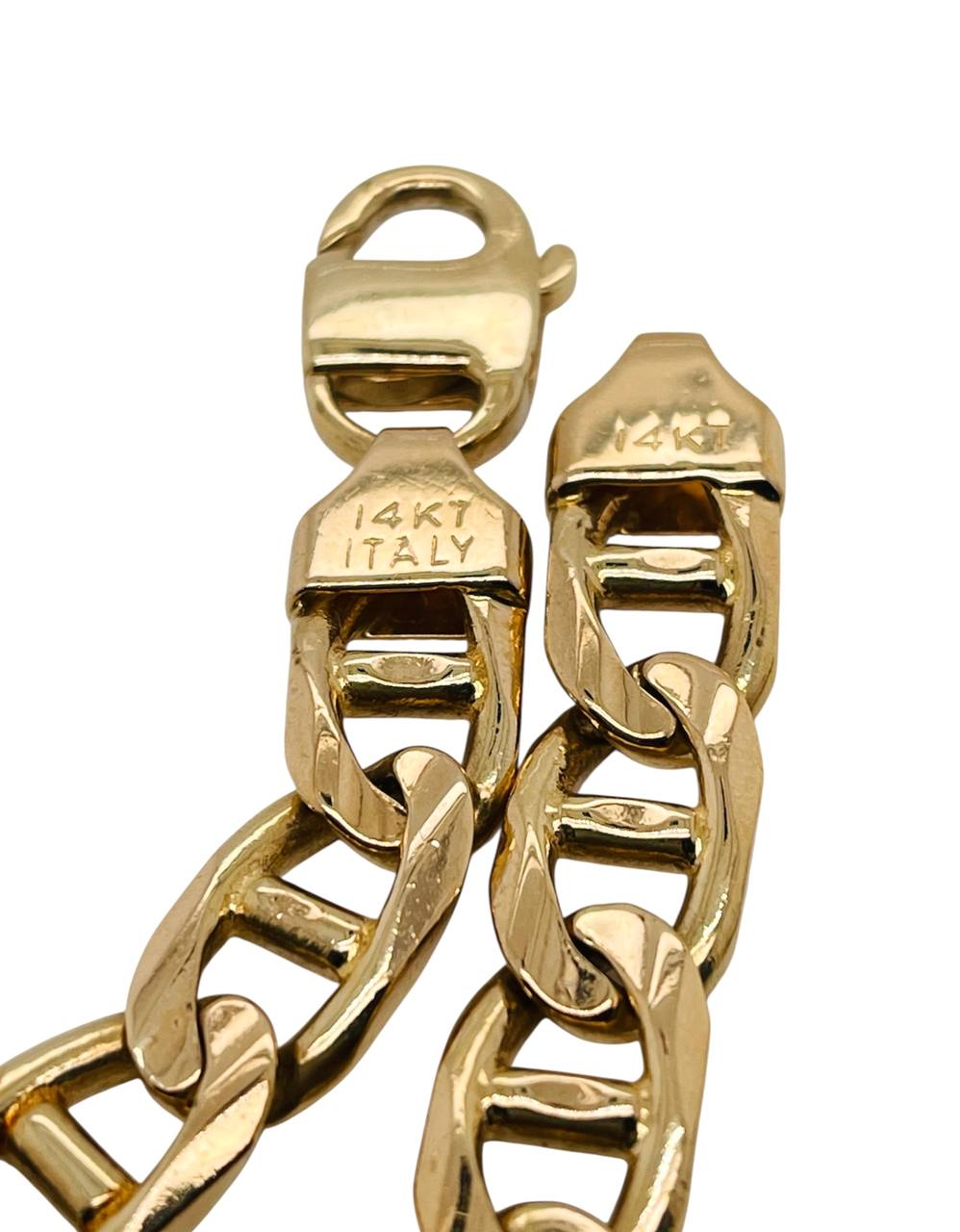45.4 Grams 14k Solid Yellow Gold Mens Anchor Mariner Link Bracelet 8.75 in