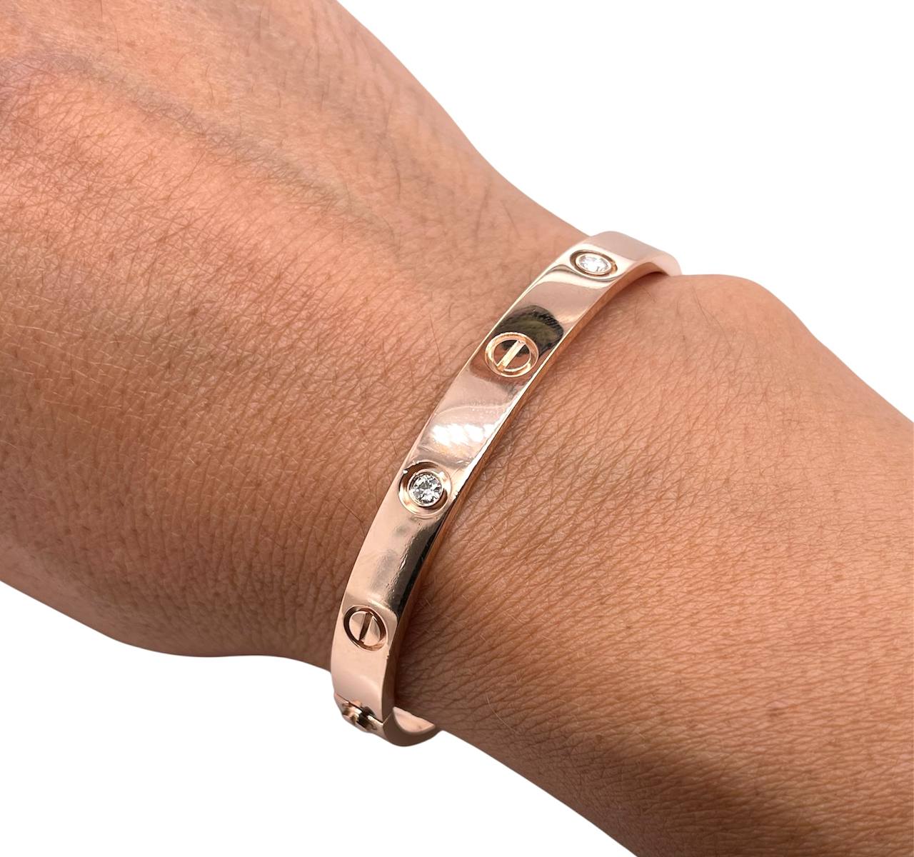 Cartier Love Bracelet 4 Diamonds 18k Rose Gold Size 17