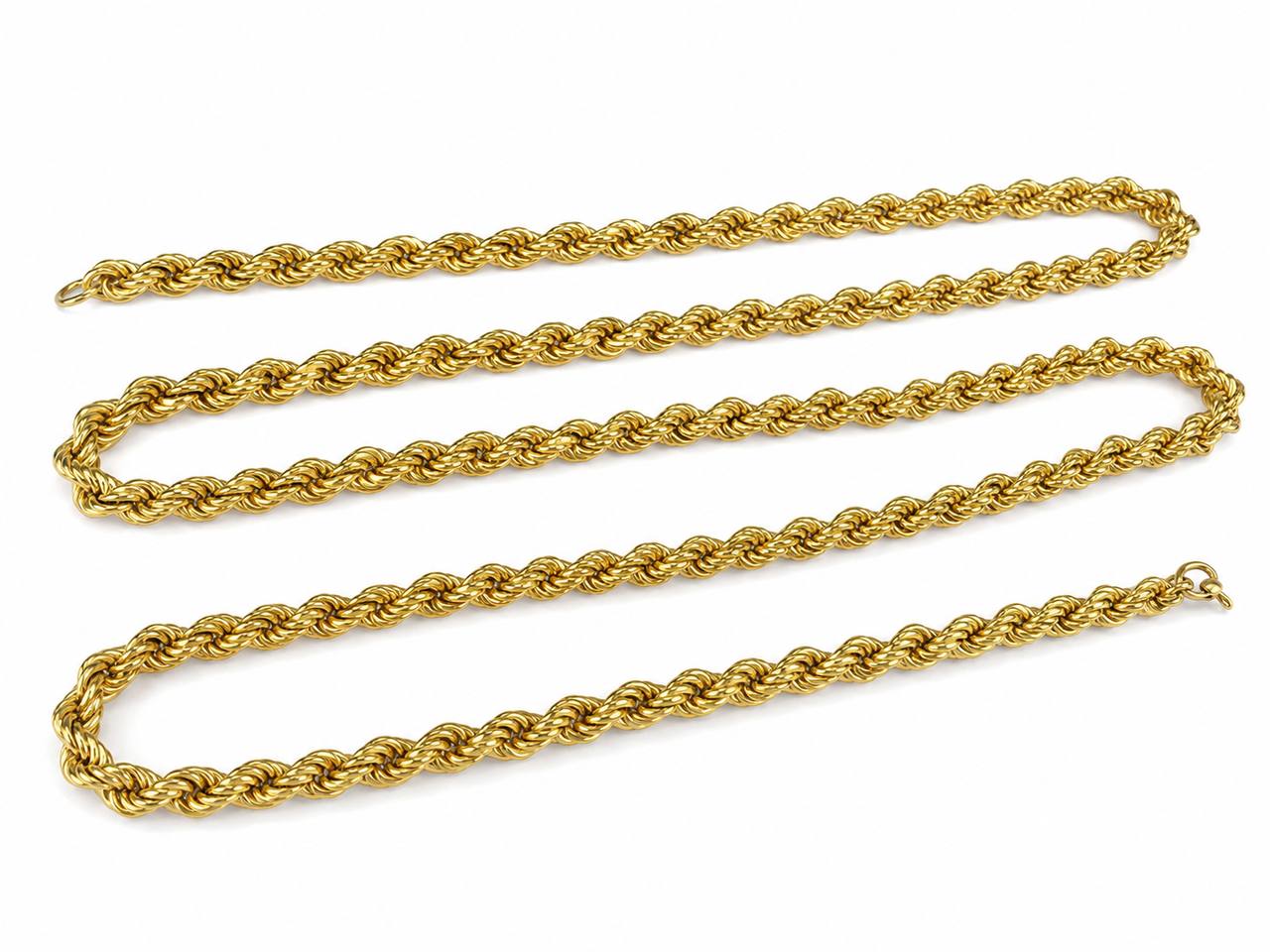 18K Yellow Gold Rope Chain Necklace 31.75 in 5mm Long Estate
