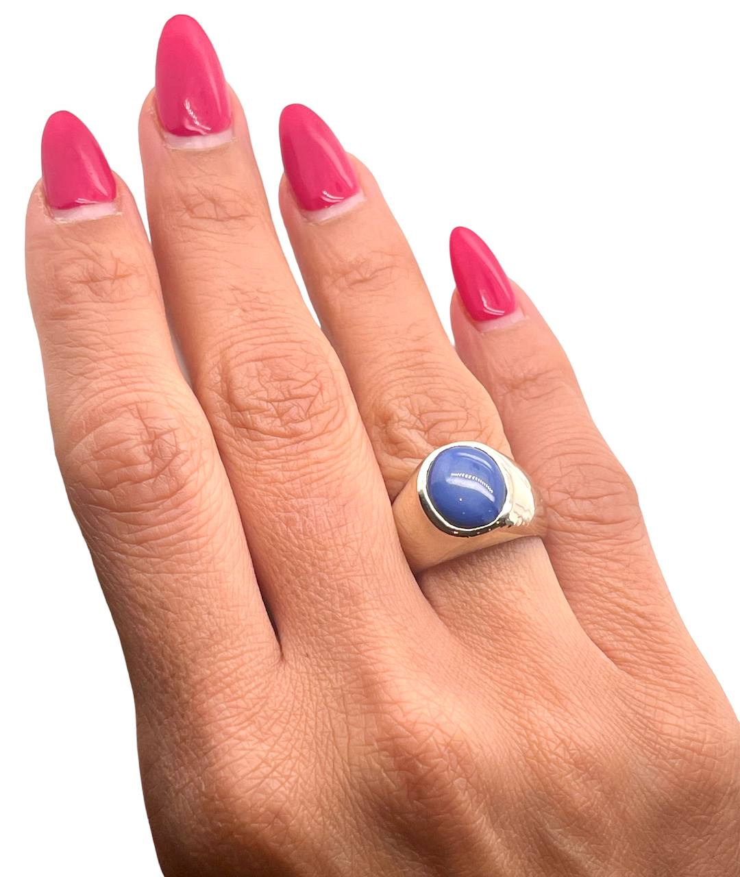 14K Solid White Gold Mens Star Sapphire Pinky Ring 12.8 Grams Size 7