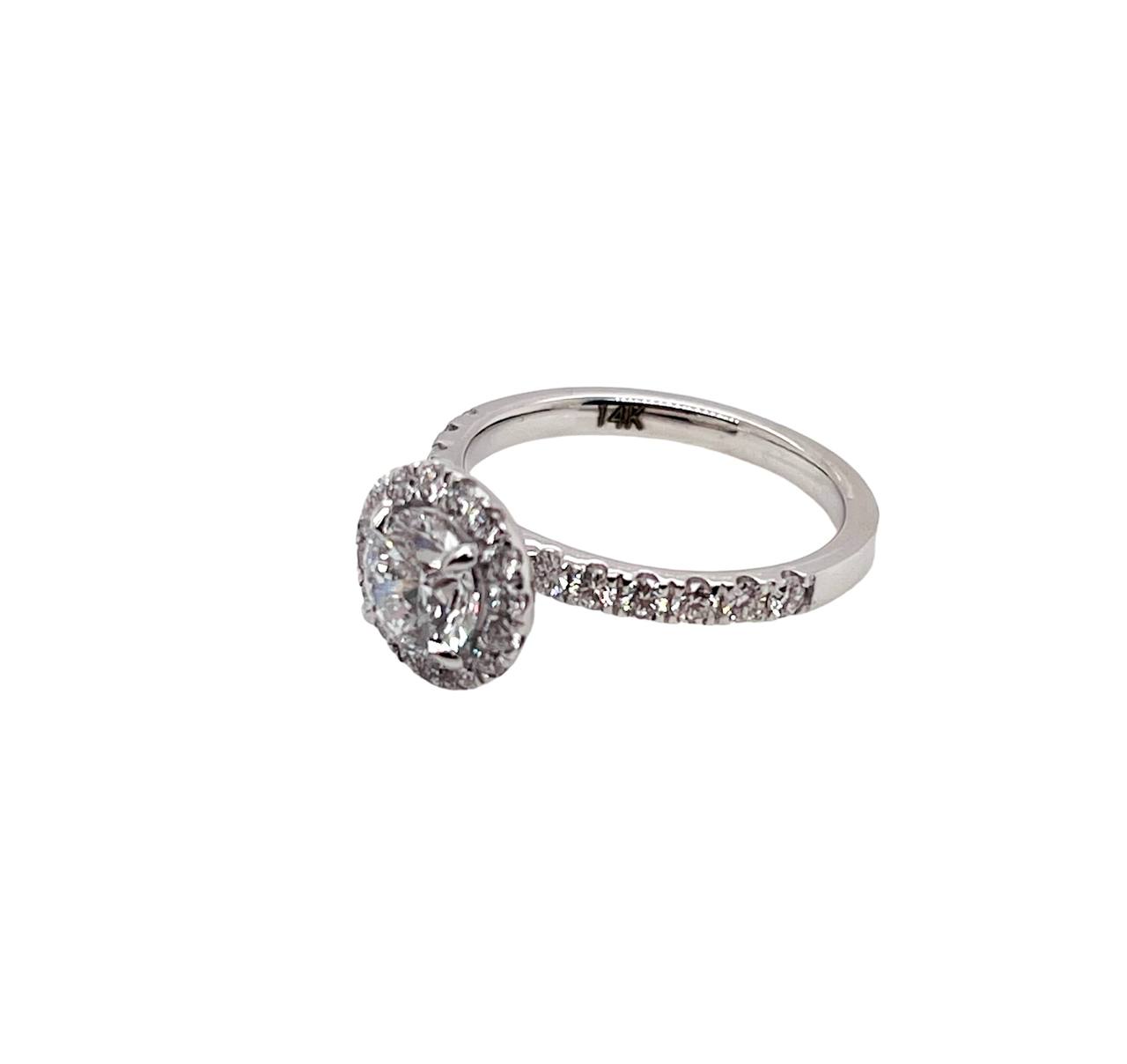 1.68 Ct E VS2 Lab Grown Round Diamond Halo Engagement Ring 14k White Gold