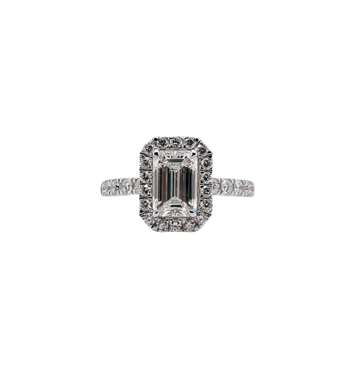 2.23 Ct E VS1 Lab Grown Emerald Cut Diamond Halo Engagement Ring 14k White Gold