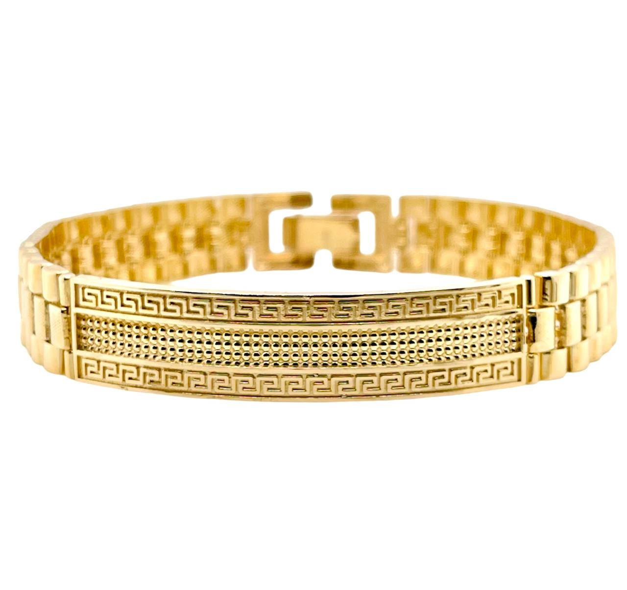 Mens 14K Solid Yellow Gold Greek Key Jubilee link ID Bracelet 39.5 Grams 8.5 in