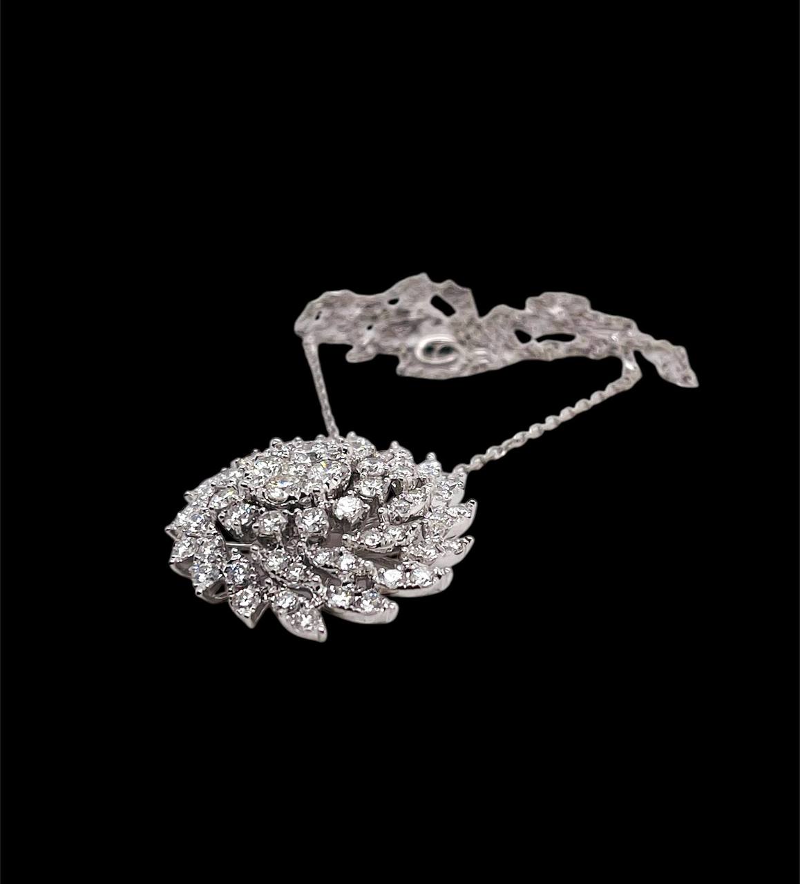 14k Solid White Gold Natural Diamond Round Spiral Pendant Necklace