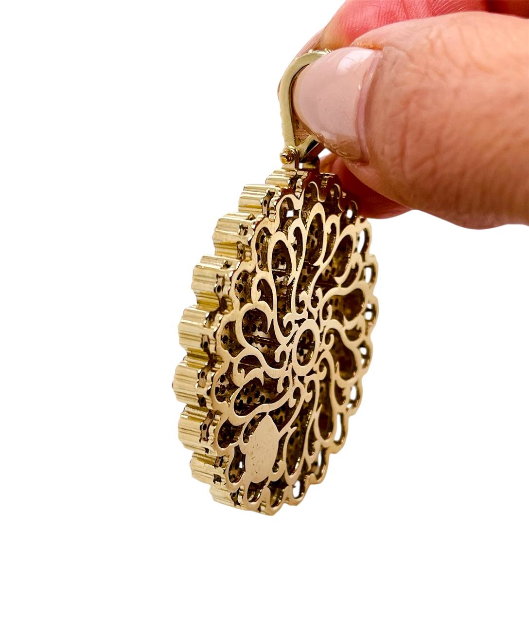 14k Solid Yellow Gold 7 TCW Natural Diamond Flower Round Charm Pendant