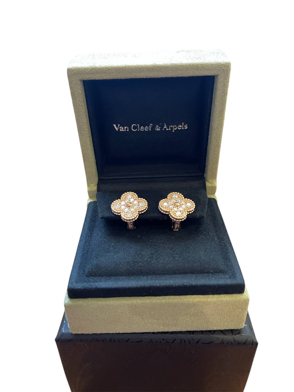 Vintage Alhambra Earrings Van Cleef & Arpels Rose Gold 750 K18 Diamond