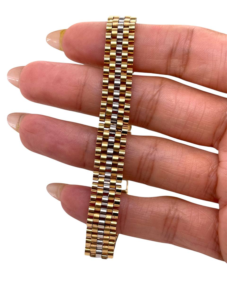 18K Solid Two Tone Gold Jubilee Link Men's Bracelet 22.6 Gr, 8.5 in
