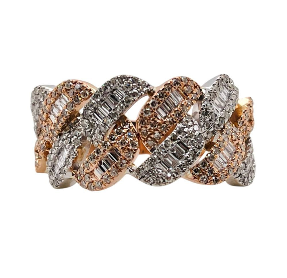 14K Solid Rose And White Gold 2 Ct Natural Round & Baguette Diamond Men's Ring