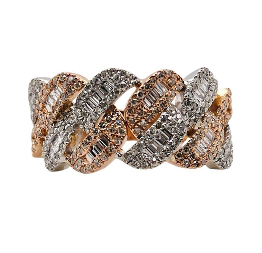 14K Solid Rose And White Gold 2 Ct Natural Round & Baguette Diamond Men's Ring