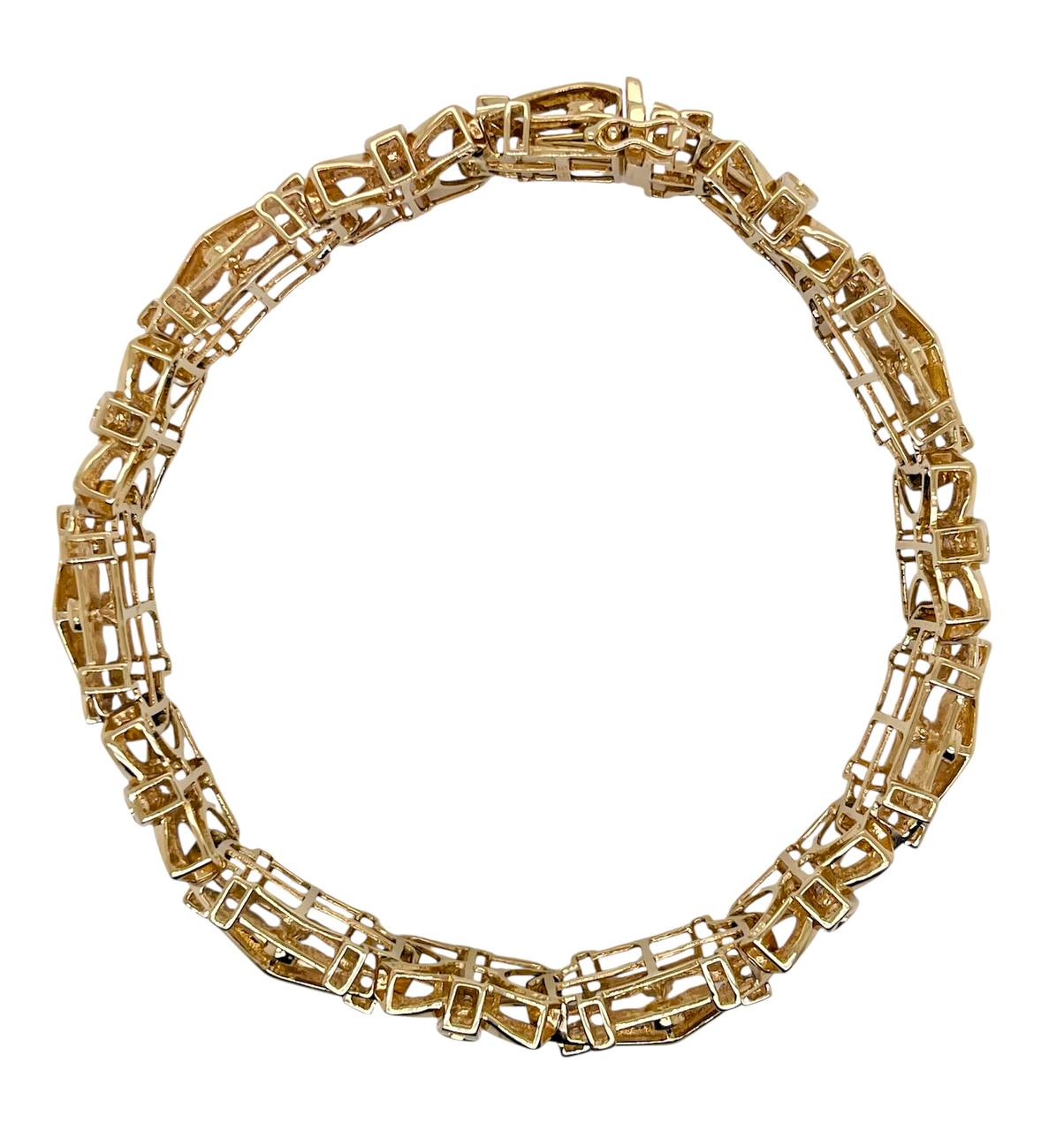 43.9 Gr 14k Gold Natural Baguette Diamond Mens Wide Bracelet 15 MM 9 in