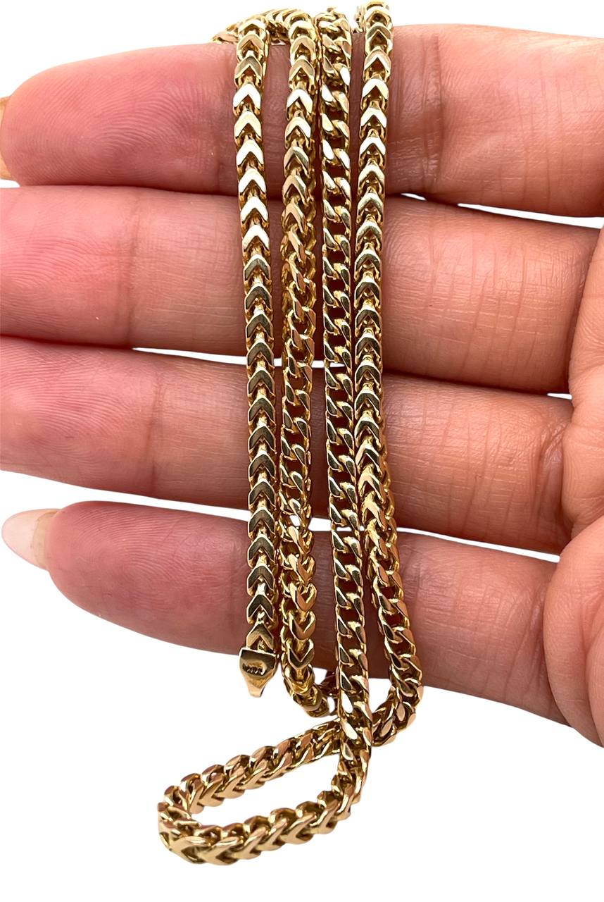 34.5 Grams 14k Solid Yellow Gold Mens Square Franco Chain Necklace 22 in 3.3 MM