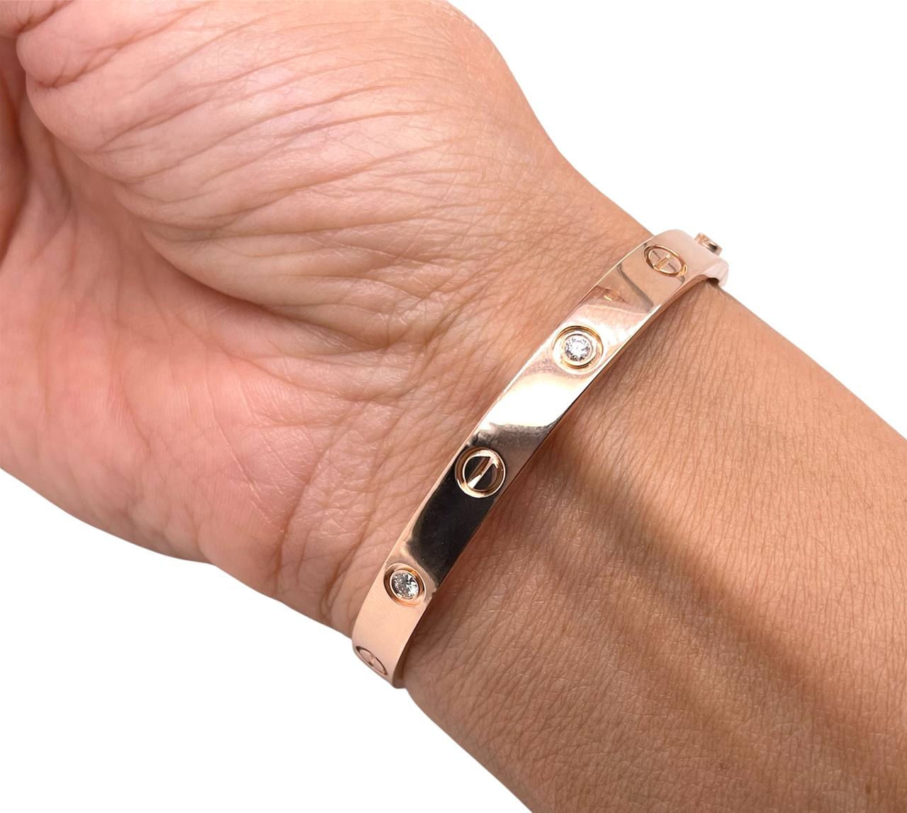 Cartier Love Bracelet 4 Diamonds 18k Rose Gold Size 17