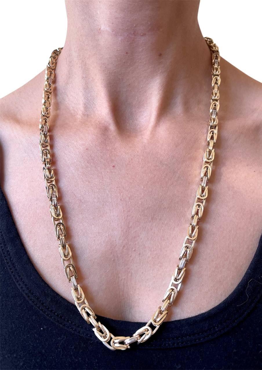 Mens 14k Two-Tone Gold Square Byzantine Chain Necklace 6.5 MM, 26 in 37.6 Gr