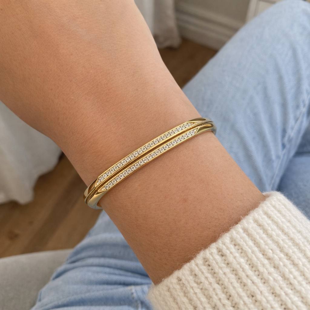 18K Yellow Gold Diamond Bangle Bracelet 0.60 CTW Natural Diamonds | VS1-VS2 | E-F Color