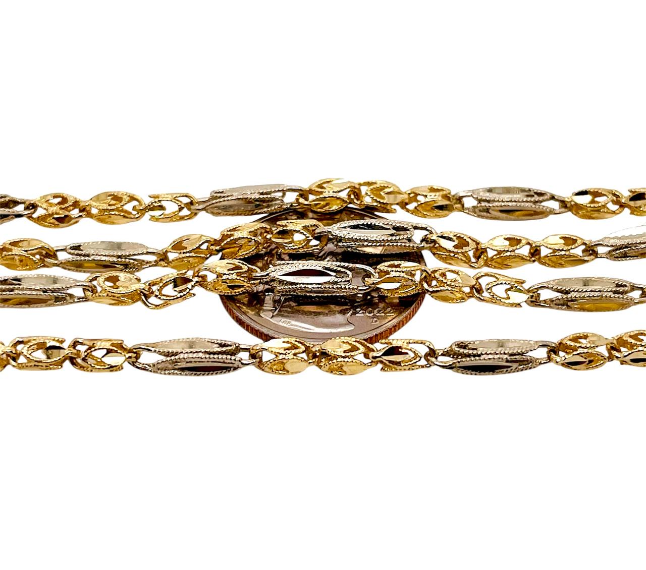 14K Solid Two Tone Gold Diamond Cut Turkish Chain Necklace 32 Inch, 26.7 Grams