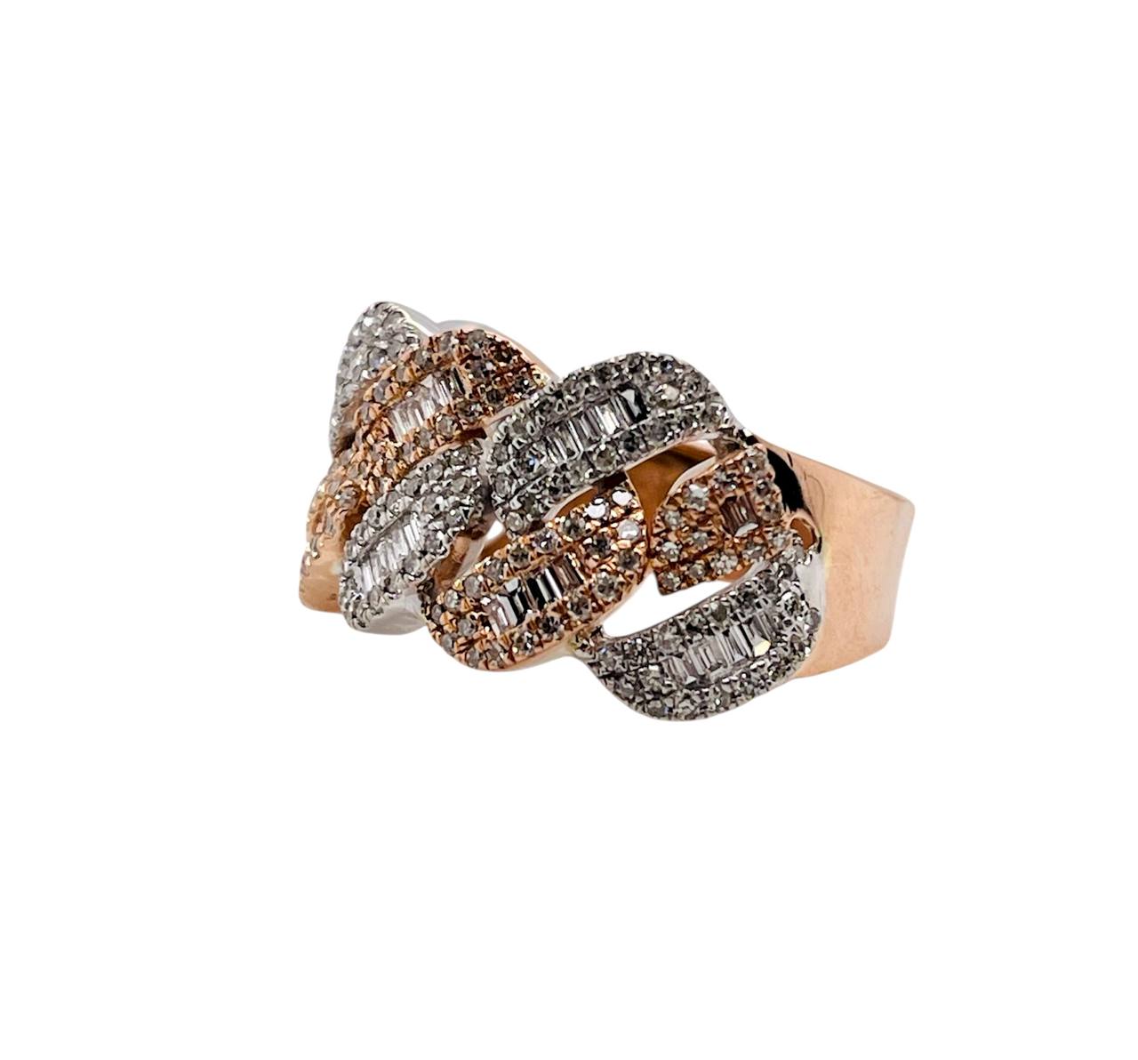 14K Solid Rose And White Gold 2 Ct Natural Round & Baguette Diamond Men's Ring