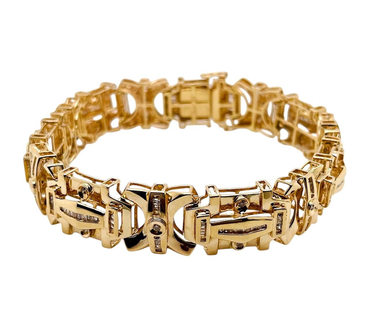 43.9 Gr 14k Gold Natural Baguette Diamond Mens Wide Bracelet 15 MM 9 in