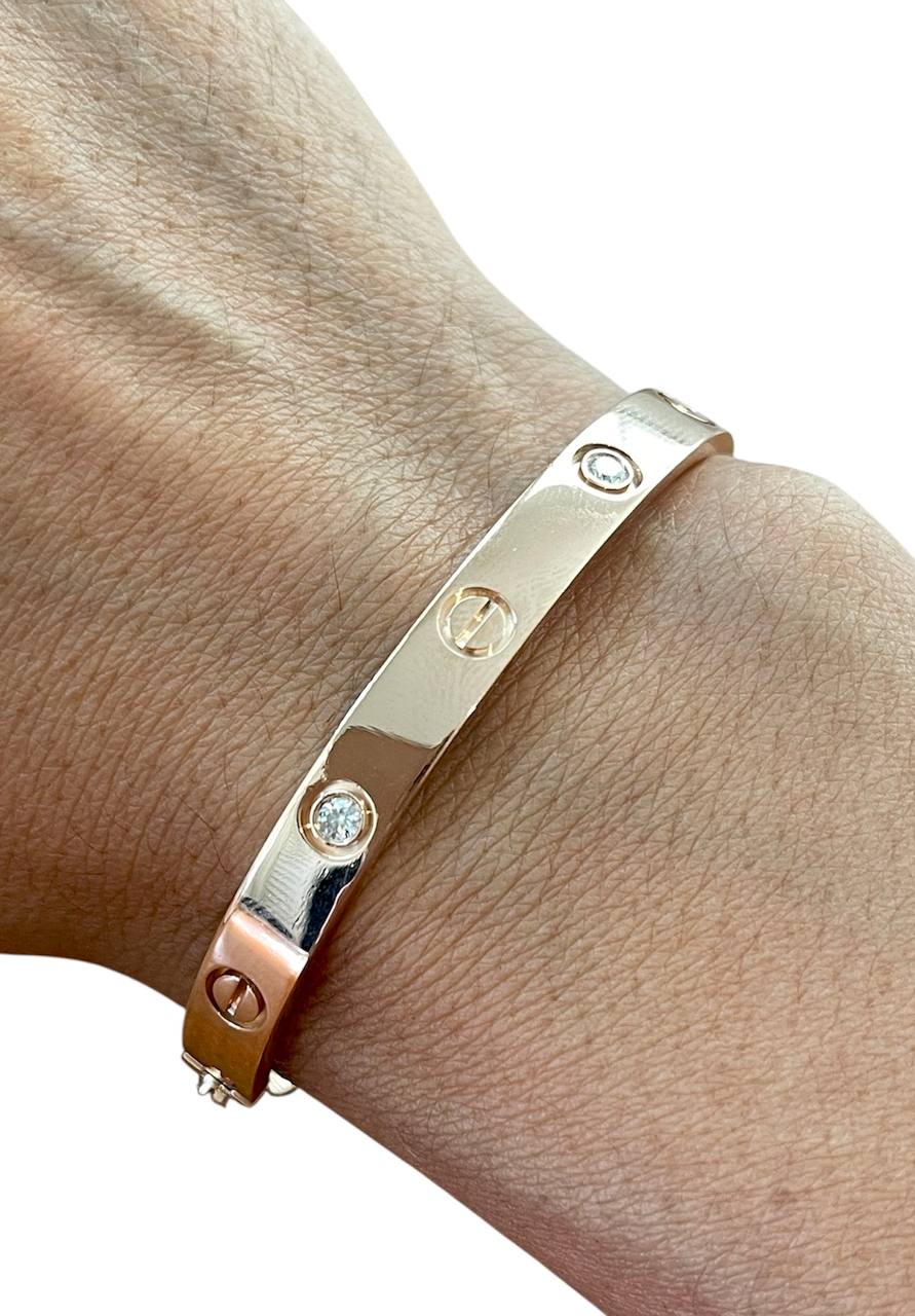 Cartier Love Bracelet 4 Diamonds 18k Rose Gold Size 17