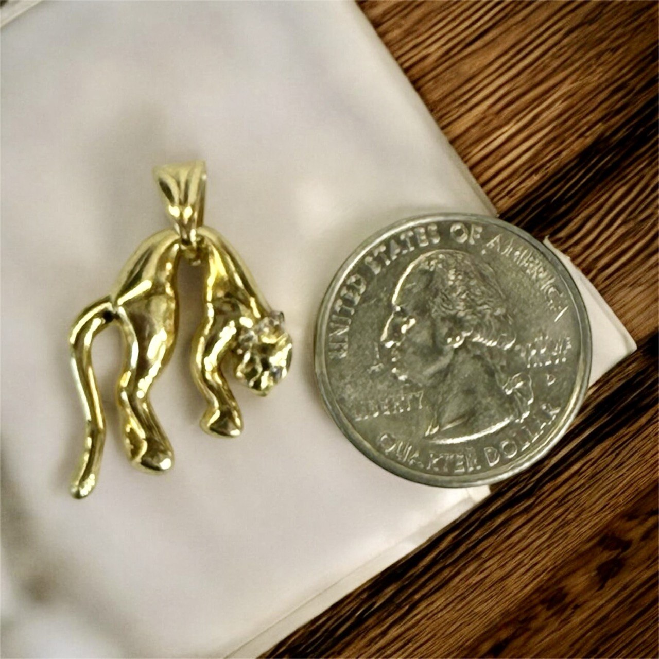 18K Solid Yellow Gold Natural Diamond Panther Pendant