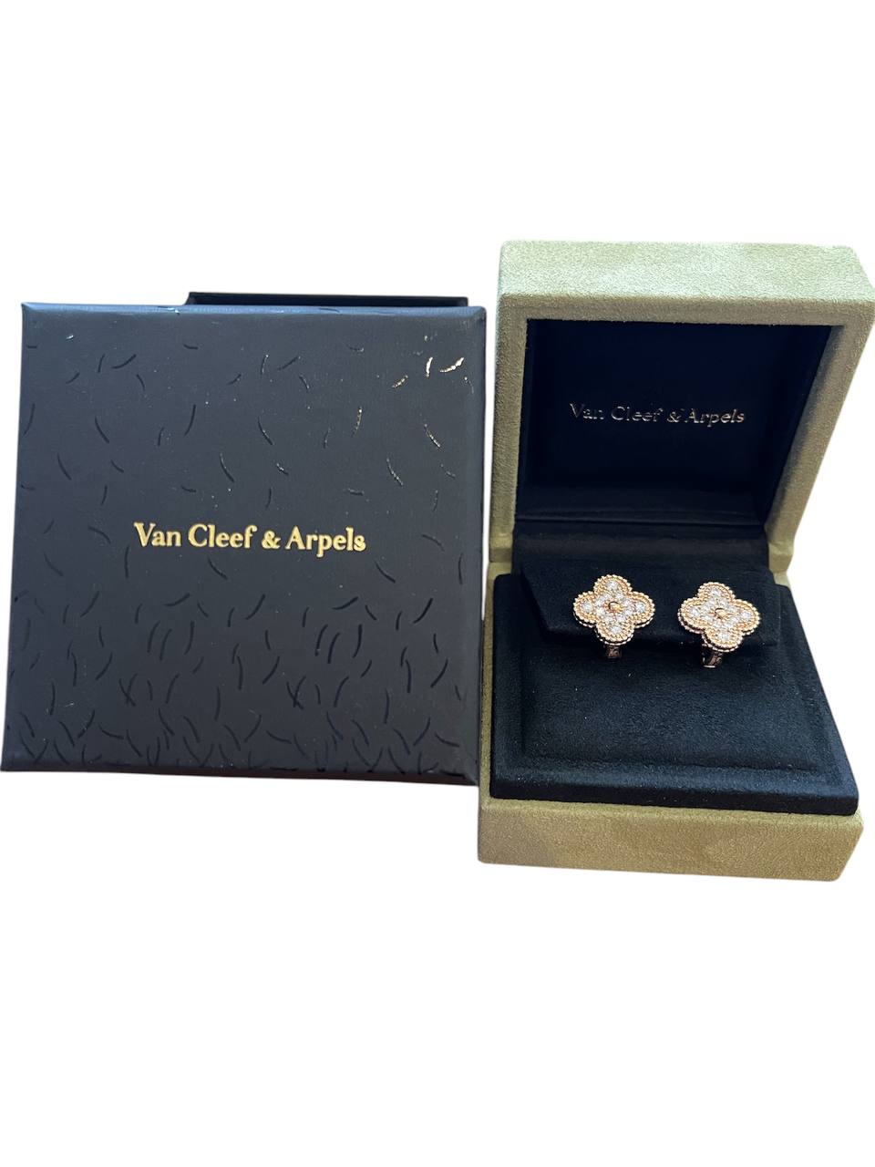 Vintage Alhambra Earrings Van Cleef & Arpels Rose Gold 750 K18 Diamond