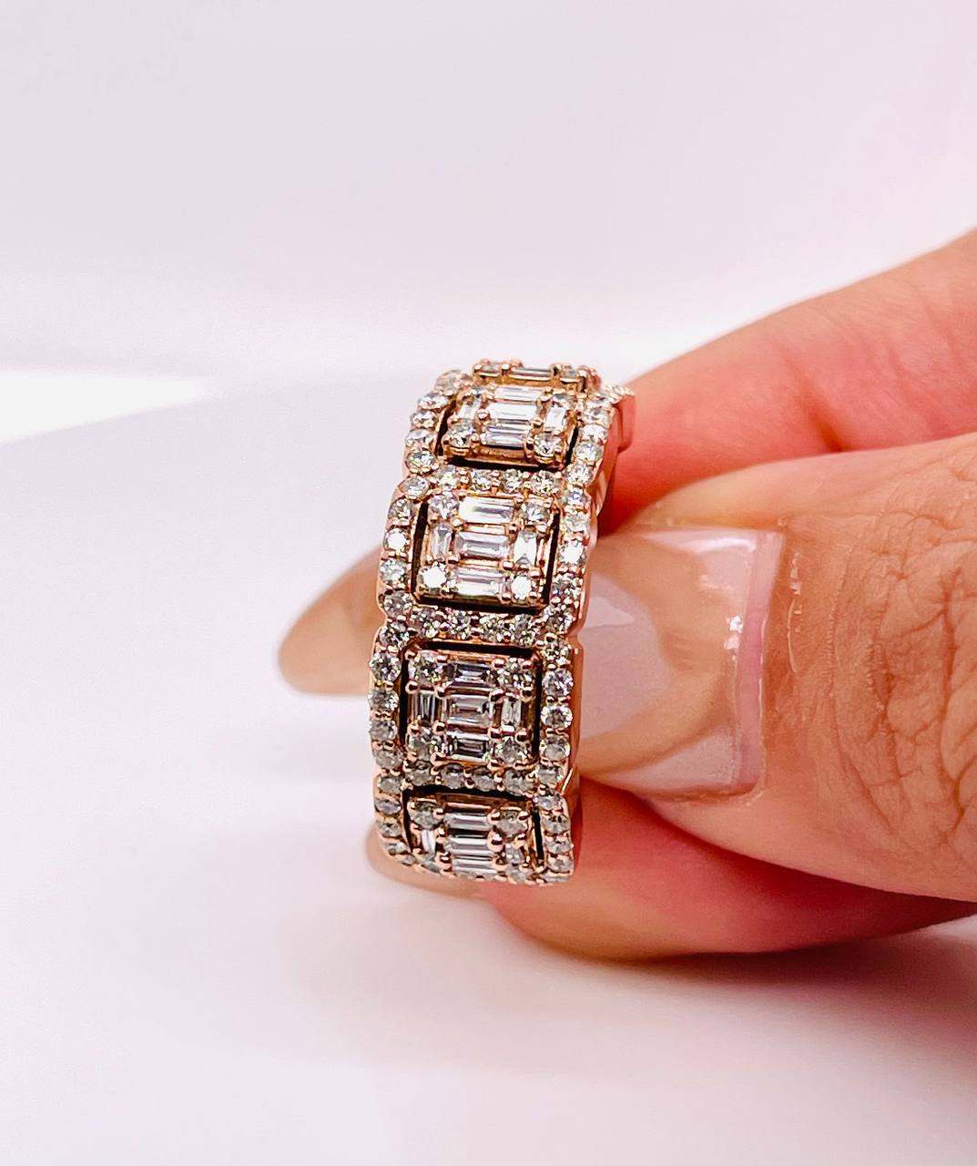 14K Solid Rose Gold 1.5 Ct Natural Round & Baguette Diamond Men's Ring