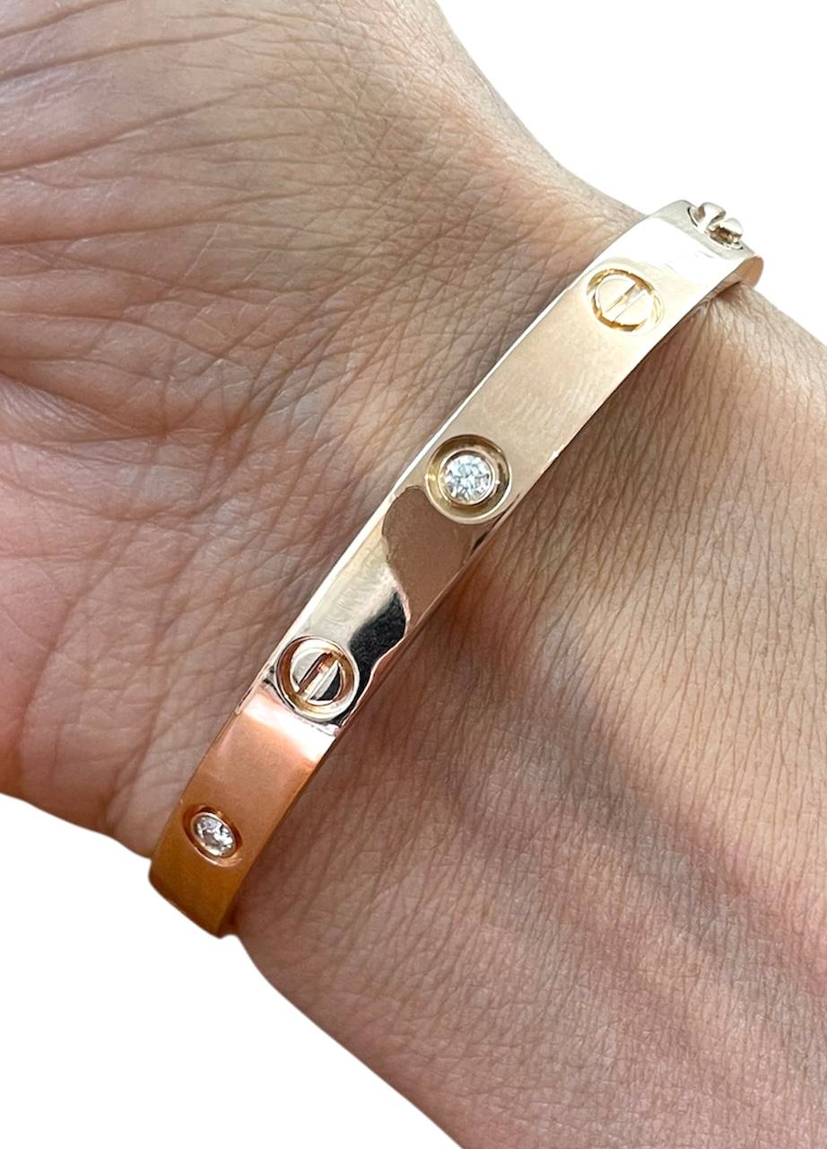 Cartier Love Bracelet 4 Diamonds 18k Rose Gold Size 17