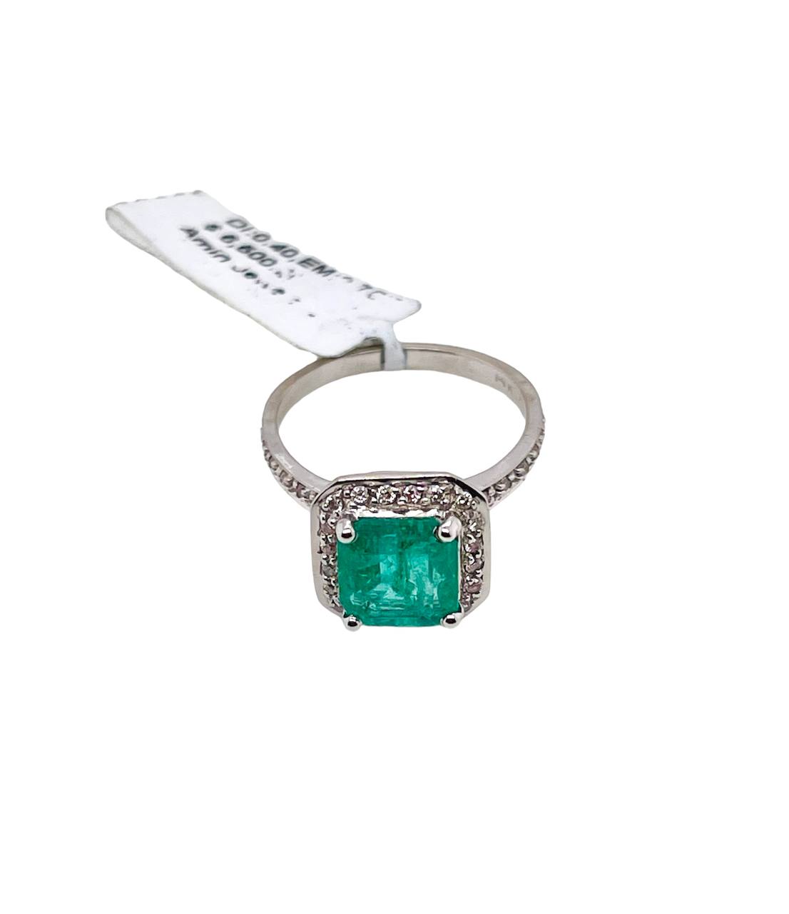 14k Solid White Gold Natural Diamond & Green Emerald Halo Ring 2.21 TCW