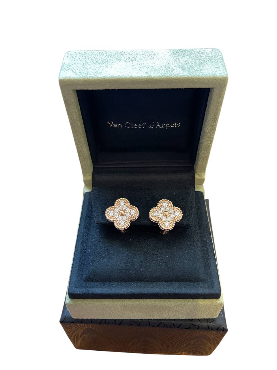 Vintage Alhambra Earrings Van Cleef & Arpels Rose Gold 750 K18 Diamond