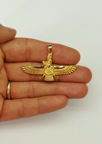 18k yellow gold Farvahar Ahura Mazda Zoroastrian Achaemenid pendant 2"