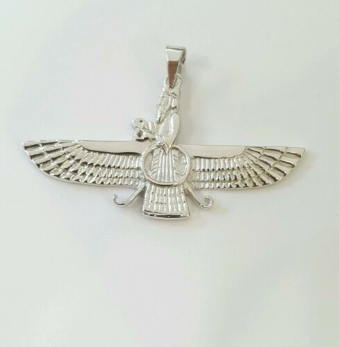 18k White gold Farvahar Ahura Mazda Zoroastrian Achaemenid pendant 2"