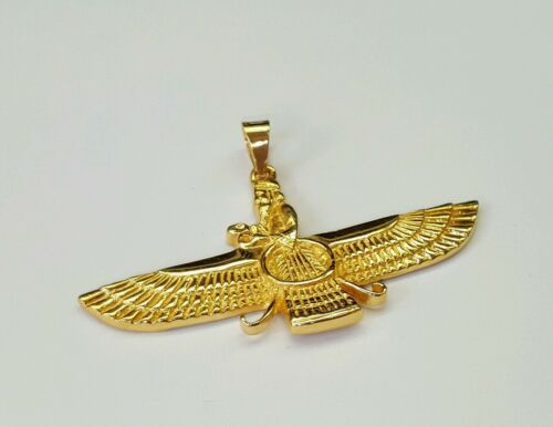 18k yellow gold Farvahar Ahura Mazda Zoroastrian Achaemenid pendant 2"