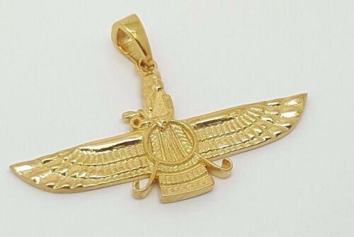 18k yellow gold Farvahar Ahura Mazda Zoroastrian Achaemenid pendant 32mm