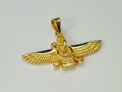 18k yellow gold Farvahar Ahura Mazda Zoroastrian Achaemenid pendant 32mm