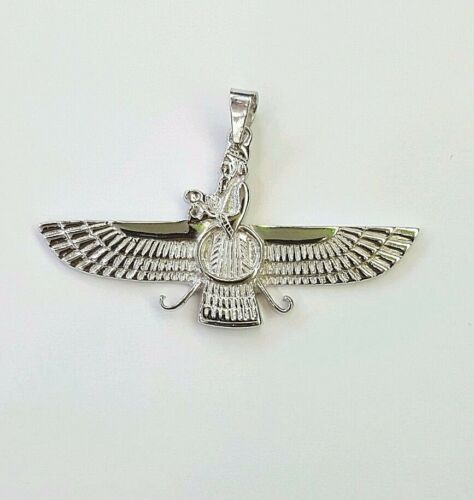 18k White gold Farvahar Ahura Mazda Zoroastrian Achaemenid pendant 2"