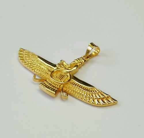 18k yellow gold Farvahar Ahura Mazda Zoroastrian Achaemenid pendant 2"