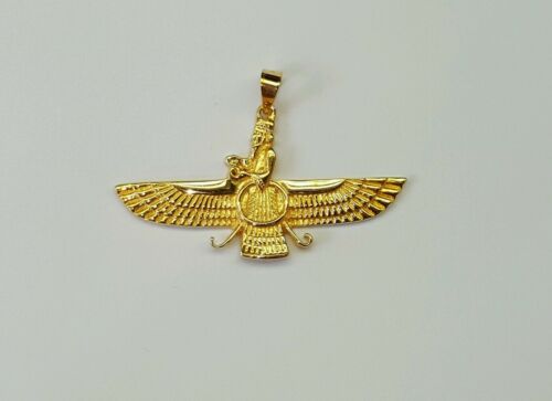 18k yellow gold Farvahar Ahura Mazda Zoroastrian Achaemenid pendant 2"