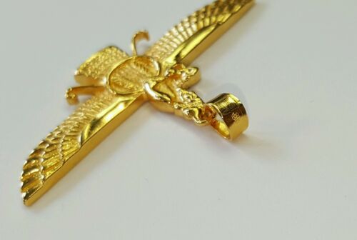 18k yellow gold Farvahar Ahura Mazda Zoroastrian Achaemenid pendant 32mm