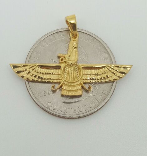 18k yellow gold Farvahar Ahura Mazda Zoroastrian Achaemenid pendant 32mm