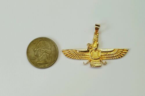 18k yellow gold Farvahar Ahura Mazda Zoroastrian Achaemenid pendant 2"