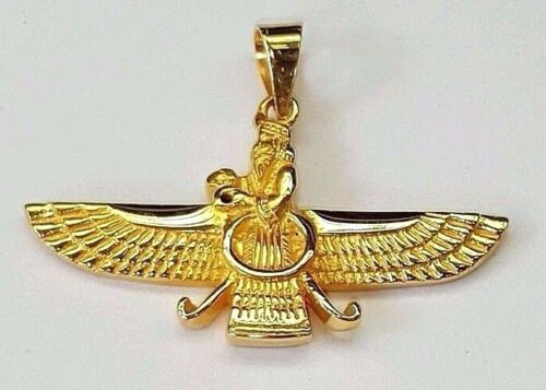 18k yellow gold Farvahar Ahura Mazda Zoroastrian Achaemenid pendant 32mm