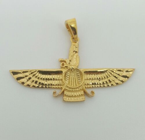 18k yellow gold Farvahar Ahura Mazda Zoroastrian Achaemenid pendant 32mm