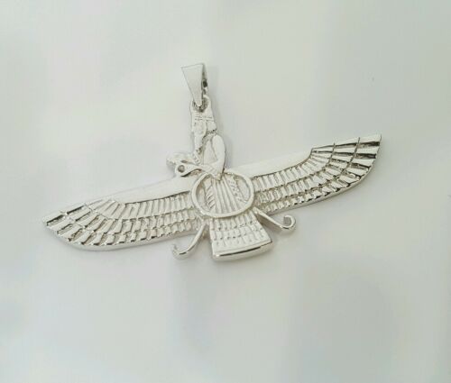 18k White gold Farvahar Ahura Mazda Zoroastrian Achaemenid pendant 2"