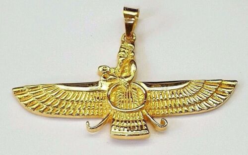 18k yellow gold Farvahar Ahura Mazda Zoroastrian Achaemenid pendant 2"