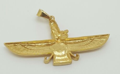 18k yellow gold Farvahar Ahura Mazda Zoroastrian Achaemenid pendant 32mm